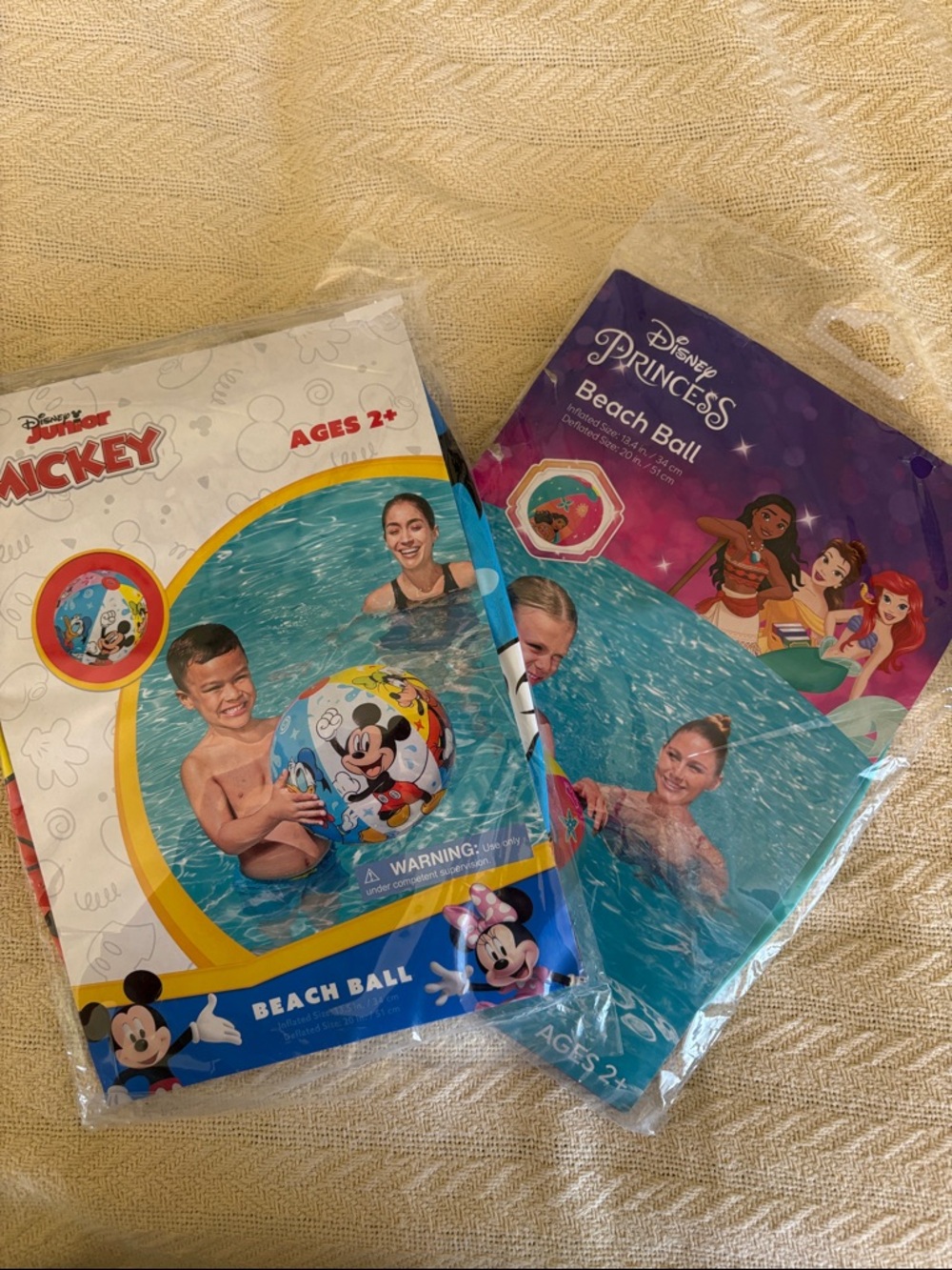 NWT 2 Disney Beach Ball Bundle Bright Multicolor 1 Mickey Mouse 1 Princesses